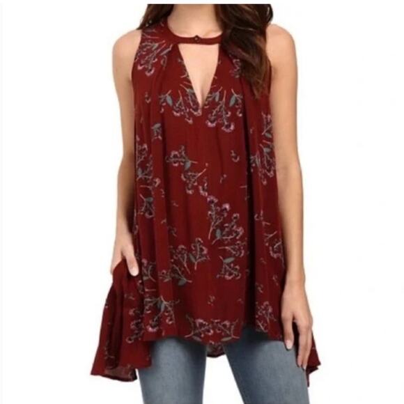 Free People Brown Rust Fall Swing Tunic Top Dress Festival Choker Boho Babydoll - Picture 1 of 8